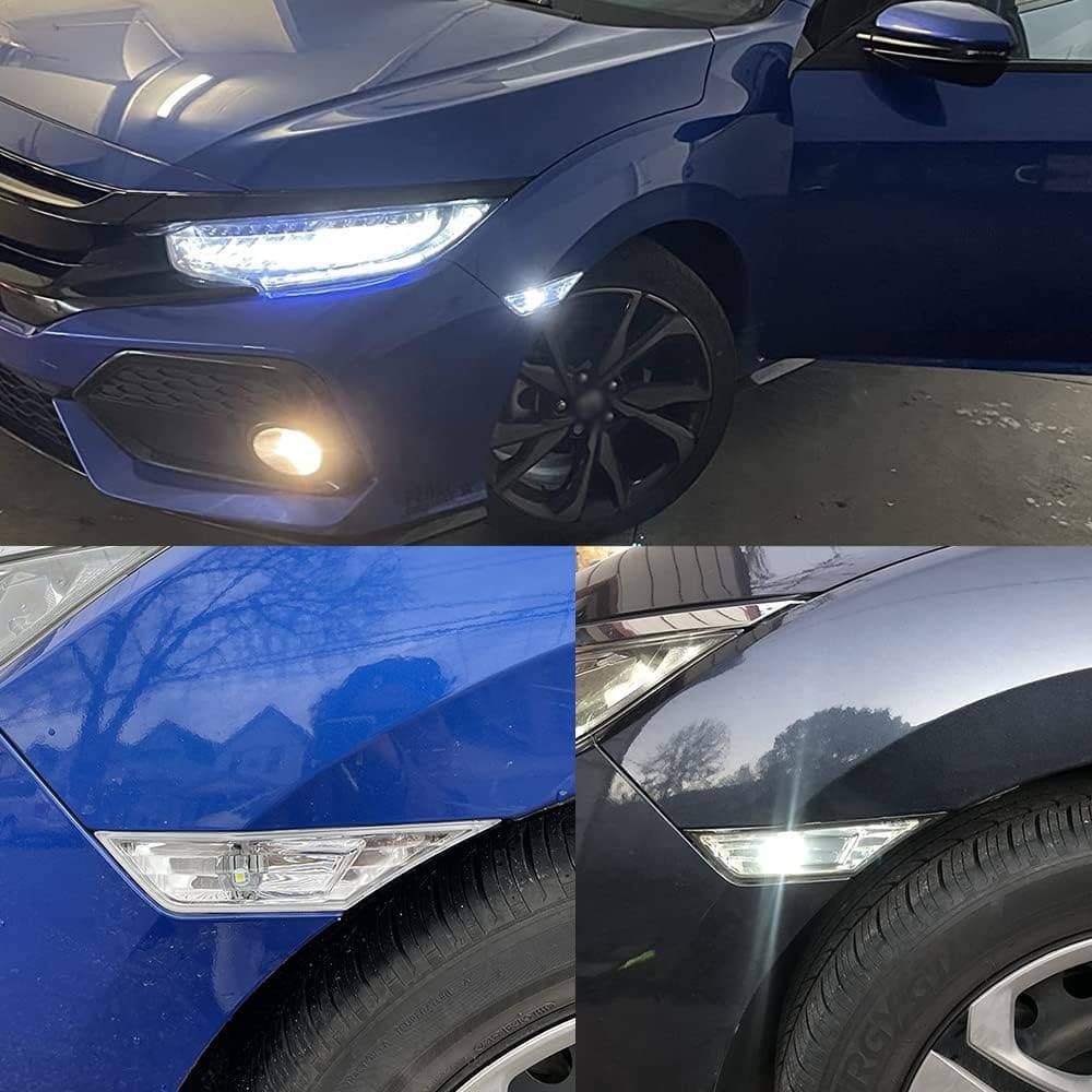 Front LED Side Marker Lights for Honda Civic 10th Gen 2016-2021 Coupe Hatchback with T10 Light Bulbs OEM#H02551127N Smoke/Clear Lens