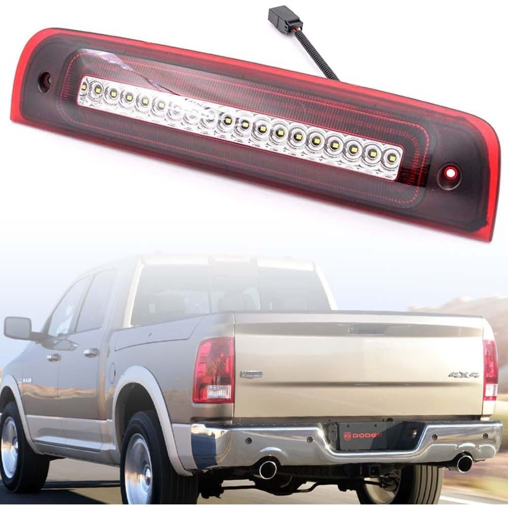 Led Third Brake Light for 2009-2018 Dodge Ram 1500 2500 3500 Pickup Red LED Strobe High Mount Stop Light White Cargo Light Smoke/Clear Lens Replace OEM 55372082AF
