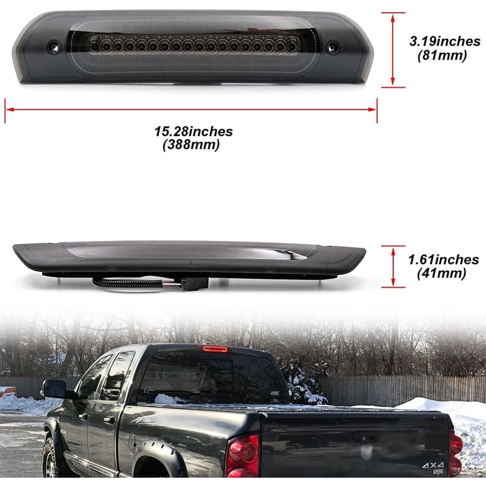 Led Third Brake Lights Replacement for 2002-2009 Dodge RAM 1500 2500 3500 Red LED Strobe 3rd Brake Light White Reverse Cargo Lights Kit Smoke/Clear Lens