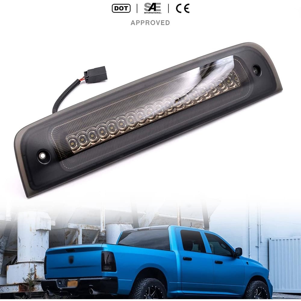 Led Third Brake Light for 2009-2018 Dodge Ram 1500 2500 3500 Pickup Red LED Strobe High Mount Stop Light White Cargo Light Smoke/Clear Lens Replace OEM 55372082AF