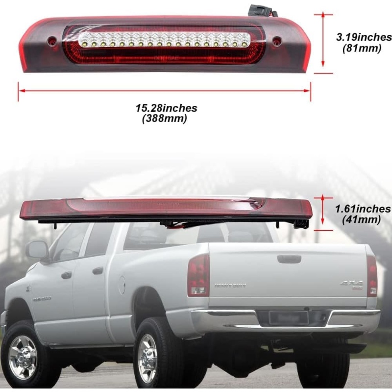 Led Third Brake Lights Replacement for 2002-2009 Dodge RAM 1500 2500 3500 Red LED Strobe 3rd Brake Light White Reverse Cargo Lights Kit Smoke/Clear Lens