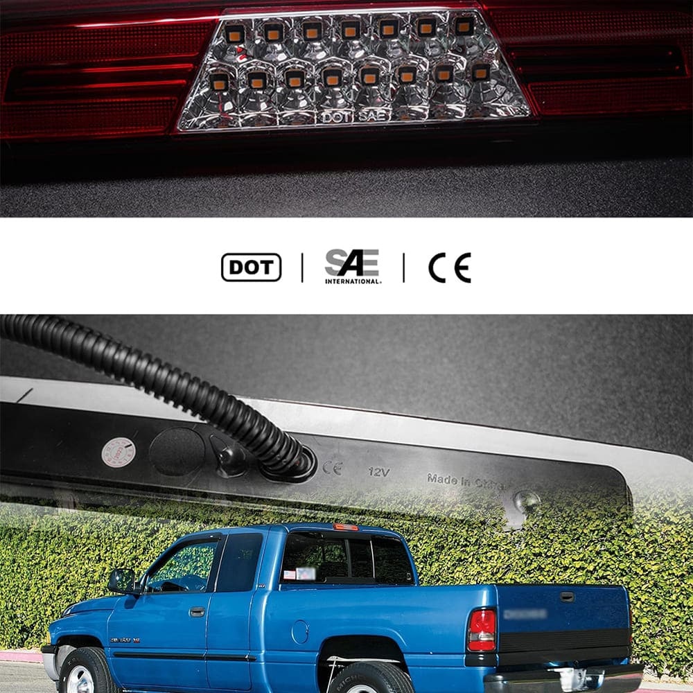 Led Third Brake Lights Replacement for 1994-2001 Dodge Ram 1500 2500 3500 Pickup Red LED 3rd Brake Center High Mount Stop Lamp White Cab Cargo Light Smoke/Clear Lens