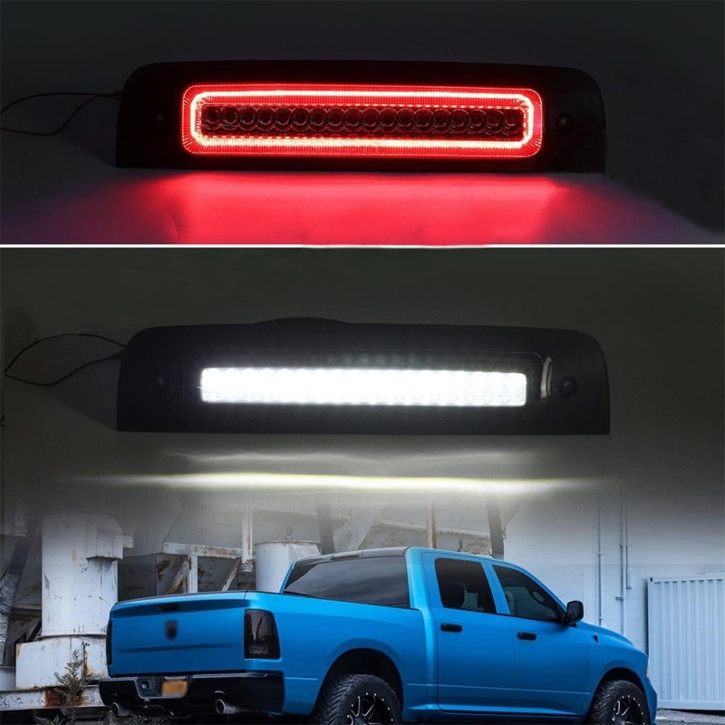 Led Third Brake Light for 2009-2018 Dodge Ram 1500 2500 3500 Pickup Red LED Strobe High Mount Stop Light White Cargo Light Smoke/Clear Lens Replace OEM 55372082AF