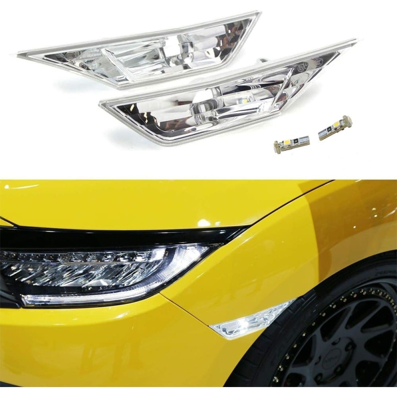 Front LED Side Marker Lights for Honda Civic 10th Gen 2016-2021 Coupe Hatchback with T10 Light Bulbs OEM#H02551127N Smoke/Clear Lens