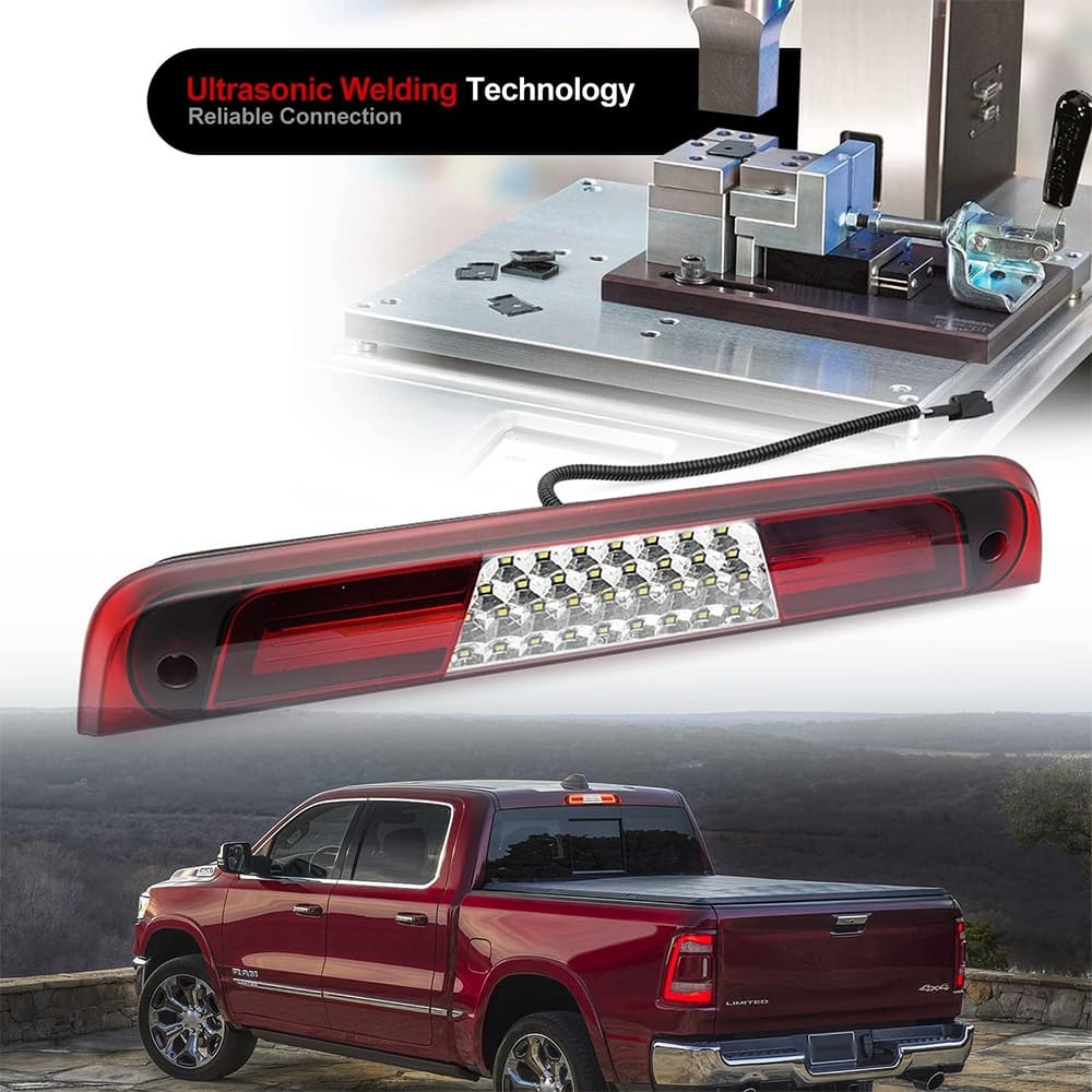 Led Third Brake Light Replacement for 2019 2020 2021 2022 2023 RAM 1500 Pickup Trucks Red LED 3rd Brake Center High Mount Stop Lamp White Cab Cargo Light Smoked Lens Truck Bed CHMSL