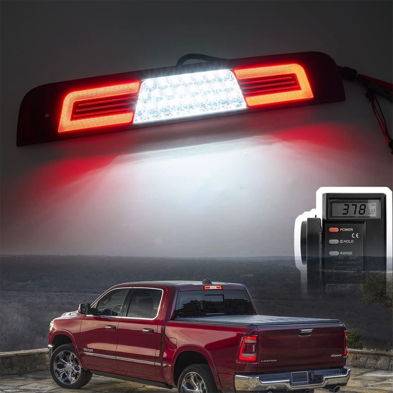 Led Third Brake Light Replacement for 2019 2020 2021 2022 2023 RAM 1500 Pickup Trucks Red LED 3rd Brake Center High Mount Stop Lamp White Cab Cargo Light Smoked Lens Truck Bed CHMSL