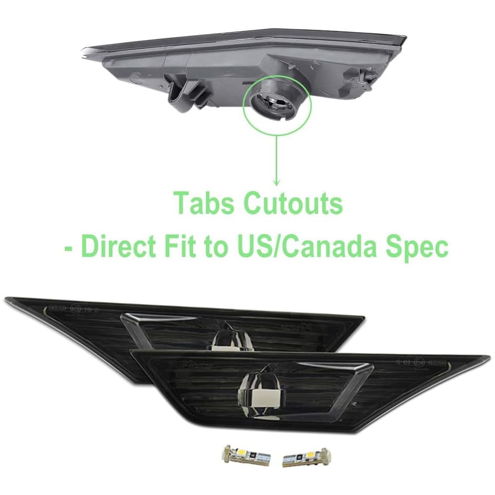 Front LED Side Marker Lights for Honda Civic 10th Gen 2016-2021 Coupe Hatchback with T10 Light Bulbs OEM#H02551127N Smoke/Clear Lens