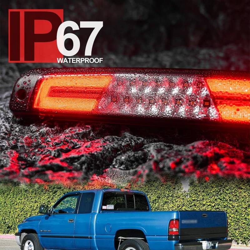 Led Third Brake Lights Replacement for 1994-2001 Dodge Ram 1500 2500 3500 Pickup Red LED 3rd Brake Center High Mount Stop Lamp White Cab Cargo Light Smoke/Clear Lens