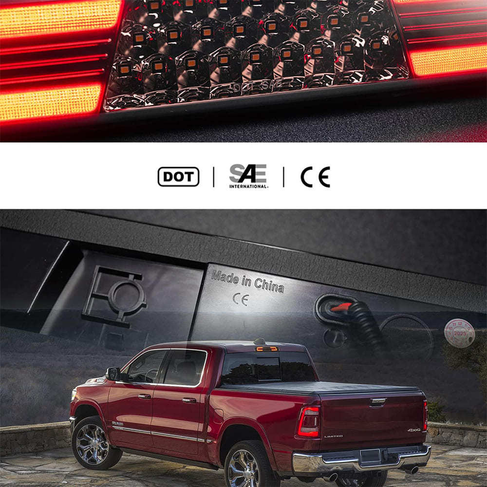 Led Third Brake Light Replacement for 2019 2020 2021 2022 2023 RAM 1500 Pickup Trucks Red LED 3rd Brake Center High Mount Stop Lamp White Cab Cargo Light Smoked Lens Truck Bed CHMSL
