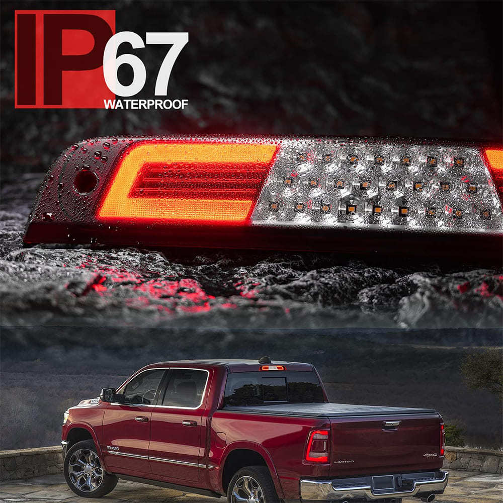 Led Third Brake Light Replacement for 2019 2020 2021 2022 2023 RAM 1500 Pickup Trucks Red LED 3rd Brake Center High Mount Stop Lamp White Cab Cargo Light Smoked Lens Truck Bed CHMSL