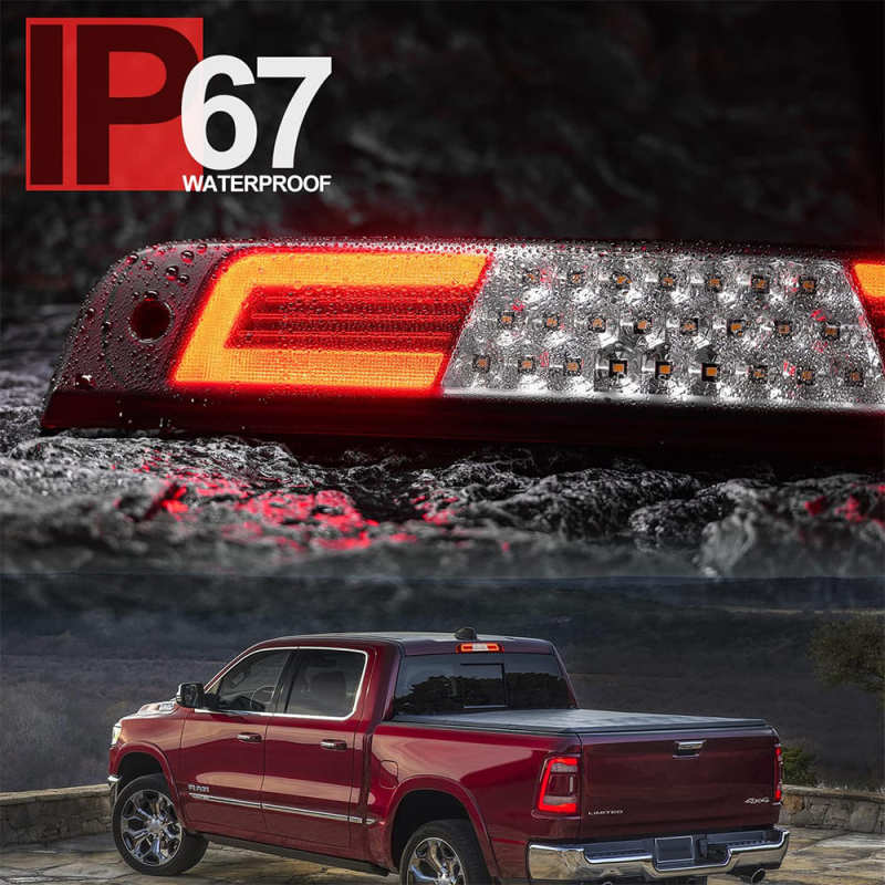 Led Third Brake Light Replacement for 2019 2020 2021 2022 2023 RAM 1500 Pickup Trucks Red LED 3rd Brake Center High Mount Stop Lamp White Cab Cargo Light Smoked Lens Truck Bed CHMSL