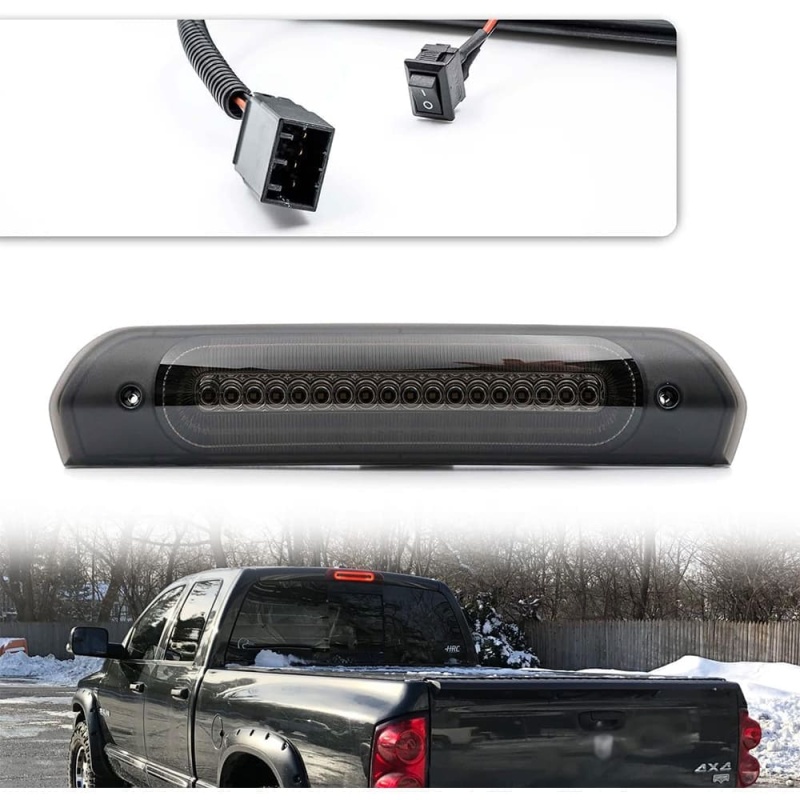 Led Third Brake Lights Replacement for 2002-2009 Dodge RAM 1500 2500 3500 Red LED Strobe 3rd Brake Light White Reverse Cargo Lights Kit Smoke/Clear Lens