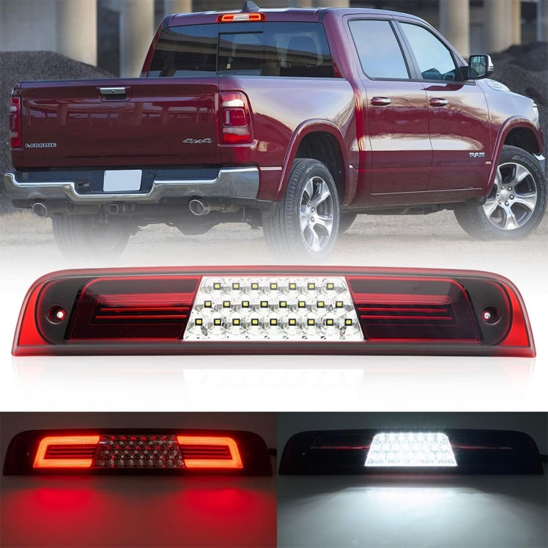 Led Third Brake Light Replacement for 2019 2020 2021 2022 2023 RAM 1500 Pickup Trucks Red LED 3rd Brake Center High Mount Stop Lamp White Cab Cargo Light Smoked Lens Truck Bed CHMSL