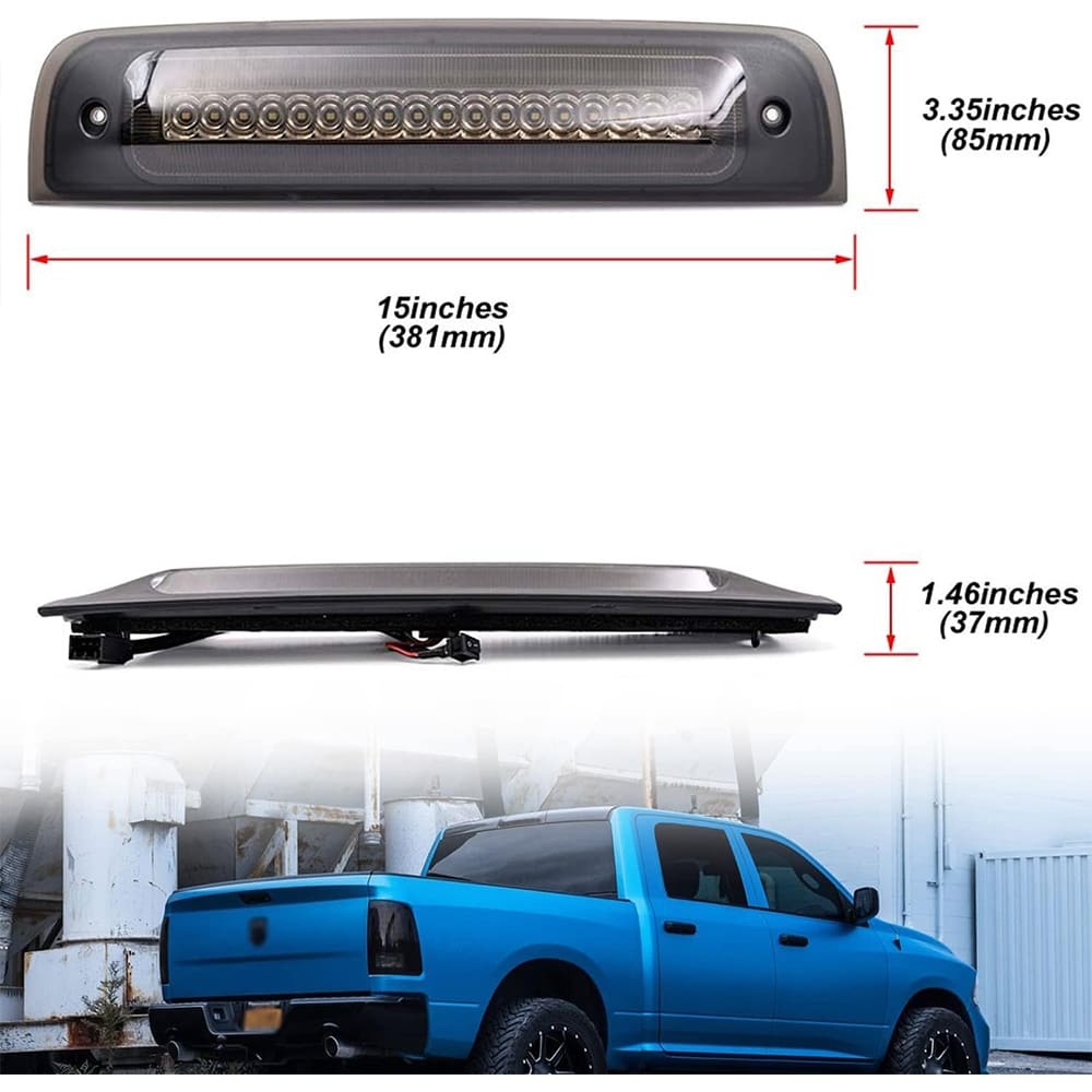 Led Third Brake Light for 2009-2018 Dodge Ram 1500 2500 3500 Pickup Red LED Strobe High Mount Stop Light White Cargo Light Smoke/Clear Lens Replace OEM 55372082AF