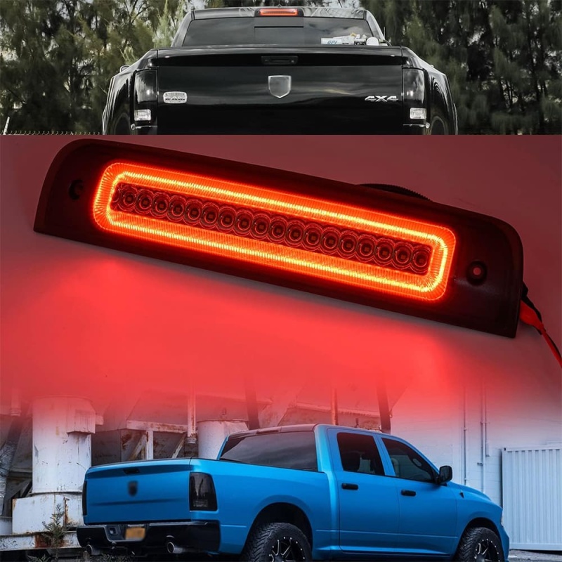 Led Third Brake Light for 2009-2018 Dodge Ram 1500 2500 3500 Pickup Red LED Strobe High Mount Stop Light White Cargo Light Smoke/Clear Lens Replace OEM 55372082AF