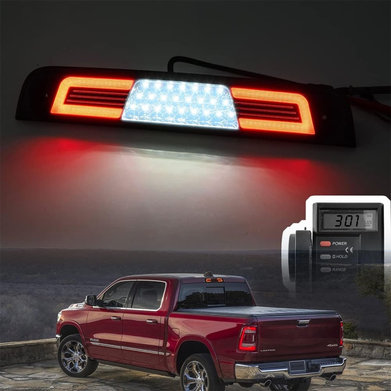 Led Third Brake Light Replacement for 2019 2020 2021 2022 2023 RAM 1500 Pickup Trucks Red LED 3rd Brake Center High Mount Stop Lamp White Cab Cargo Light Smoked Lens Truck Bed CHMSL