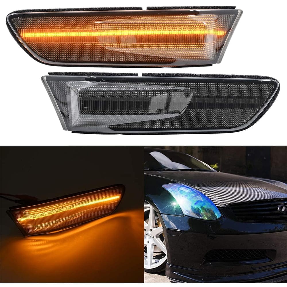 Led Side Marker Lights for 2003-2007 Infiniti G35 Coupe Skyline V35 Smoked Lens Amber LED Front Fender Turn Signals Side Marker Assembly