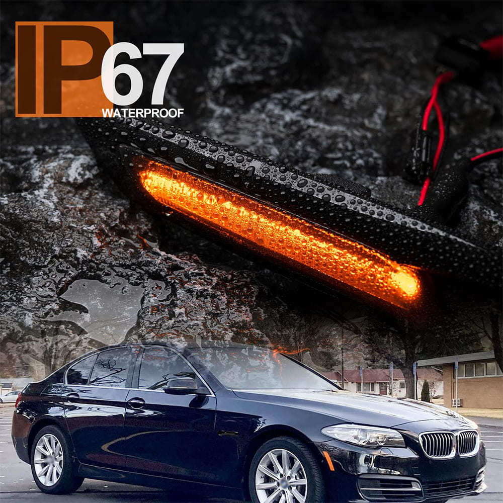 Sequential Amber LED Side Marker Lights Compatible BMW 5 Series F10 LCI 528i 530i 535i 550i Smoked Lens Led Dynamic Turn Signal Lamps Indicator Blinker OEM Fender Trim Replacement