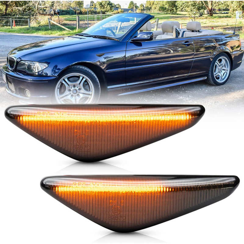 Sequential Amber LED Side Marker Lights for 2004-2006 BMW E46 LCI 325Ci 330Ci Coupe Convertible Front Fender Turn Signal Indicator Blinker Lamps OEM Replacement (Smoked Lens)