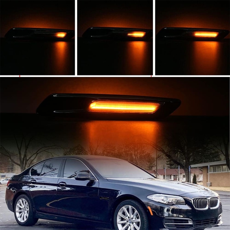 Sequential Amber LED Side Marker Lights Compatible BMW 5 Series F10 LCI 528i 530i 535i 550i Smoked Lens Led Dynamic Turn Signal Lamps Indicator Blinker OEM Fender Trim Replacement