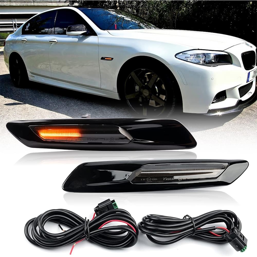 Sequential Amber LED Side Marker Lights Compatible BMW 5 Series F10 LCI 528i 530i 535i 550i Smoked Lens Led Dynamic Turn Signal Lamps Indicator Blinker OEM Fender Trim Replacement