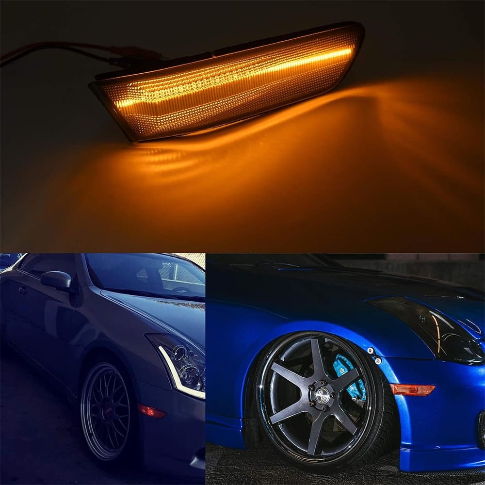 Led Side Marker Lights for 2003-2007 Infiniti G35 Coupe Skyline V35 Smoked Lens Amber LED Front Fender Turn Signals Side Marker Assembly
