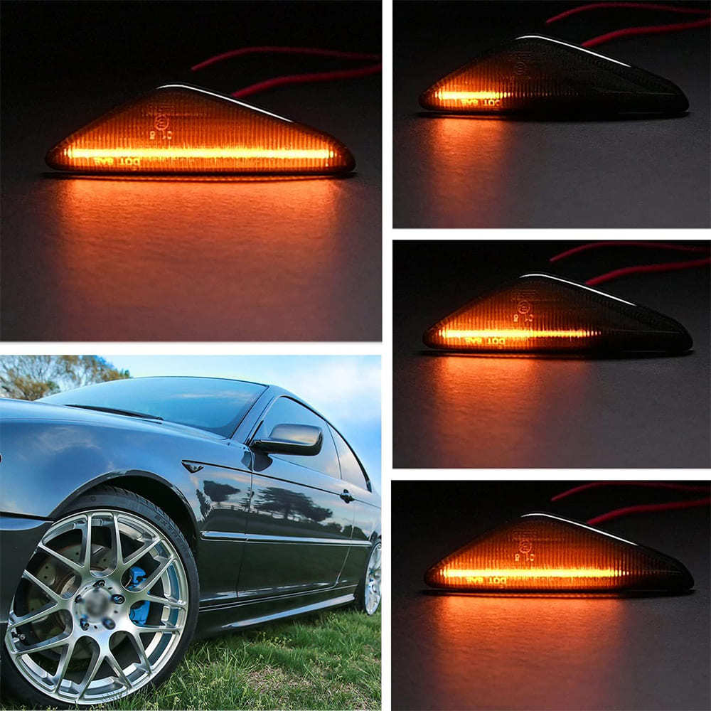 Sequential Amber LED Side Marker Lights for 2004-2006 BMW E46 LCI 325Ci 330Ci Coupe Convertible Front Fender Turn Signal Indicator Blinker Lamps OEM Replacement (Smoked Lens)