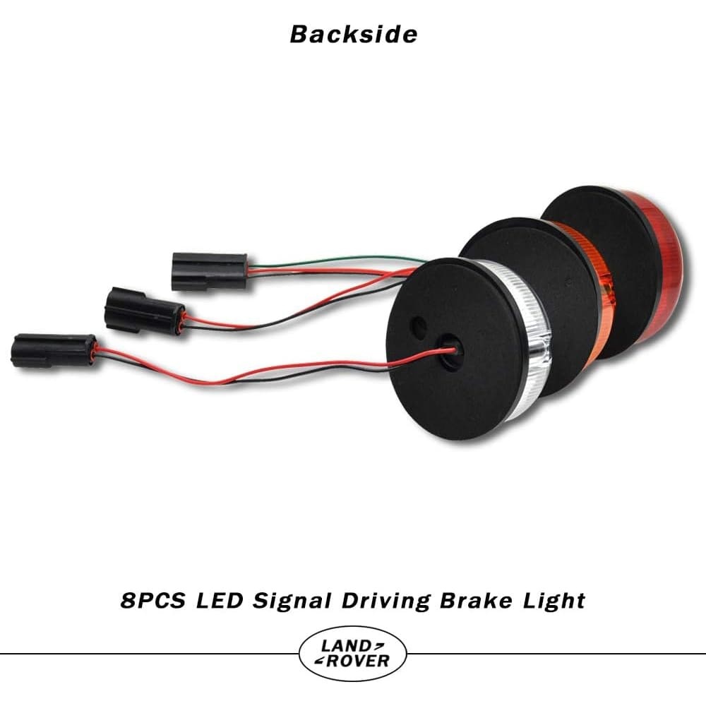 Defender Led Update Light Kit 8pcs 73mm Round Amber Indicatior Front Side Light Rear Tail Light for Land Rover Defender 90/110 with Flasher Colorful Lens Defender Light Assembly