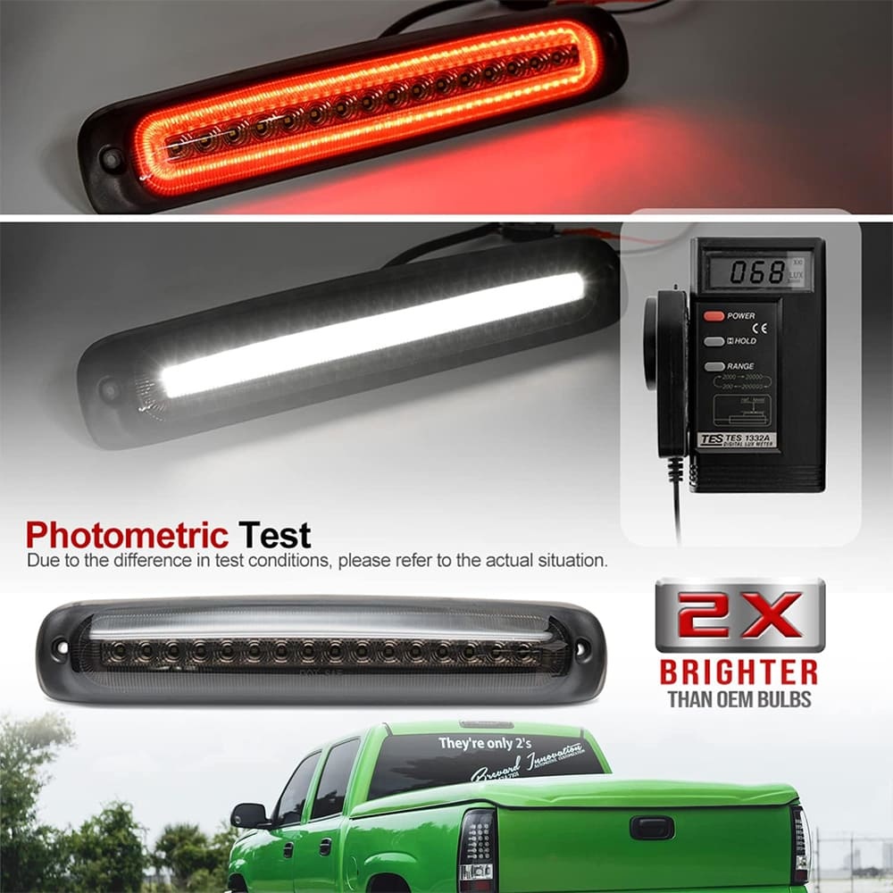 Led Third Brake Light Replacement for 1999-2006 Chevy Silverado GMC Sierra 1500 2500 Red LED Strobe Rear 3rd Brake Center High Mount Stop Lamp + White Cargo Light Kit Euro Smoked Lens