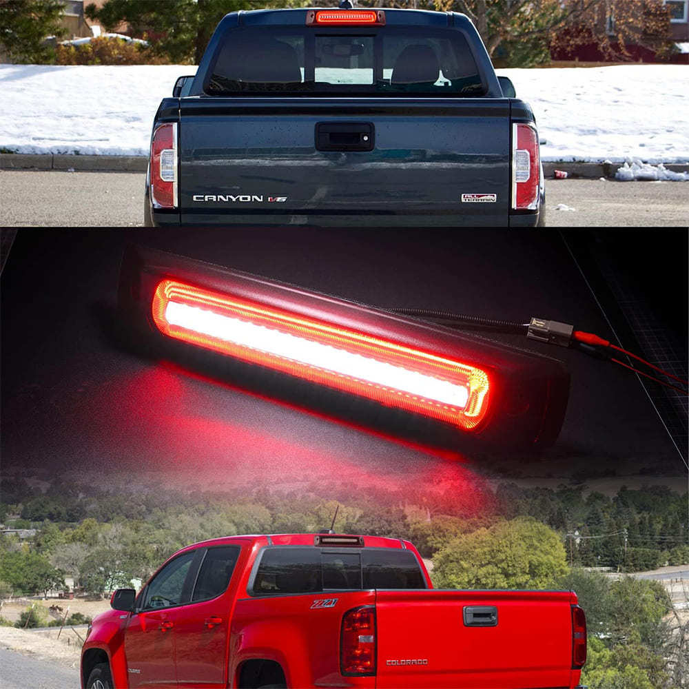 Led Third Brake Light Replacement for 2015-2022 Chevy Colorado GMC Canyon Pickup Trucks Red LED Strobe Rear 3rd Brake Center High Mount Stop Lamp White Cargo Light Kit Euro Smoke/Clear Lens CHMSL