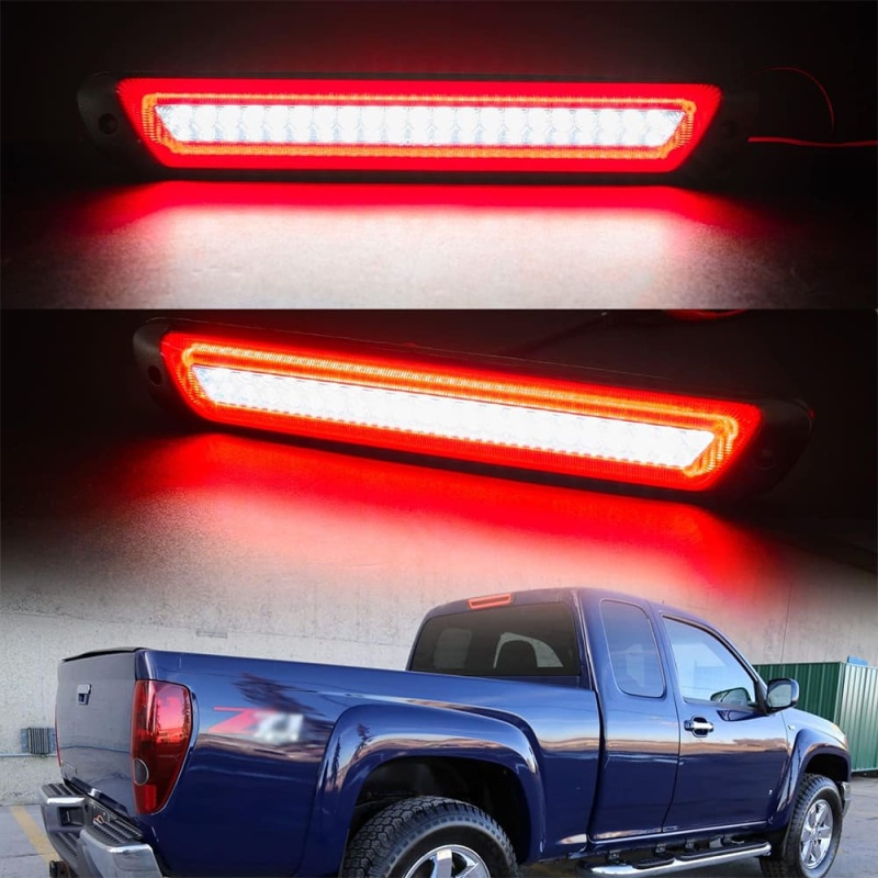 Led Third Brake Light Replacement for 2004-2012 Chevy Colorado GMC Canyon Pickup Trucks Red LED Strobe Rear 3rd Brake Center High Mount Stop Lamp White Cargo Light Kit Smoke/Clear Lens CHMSL