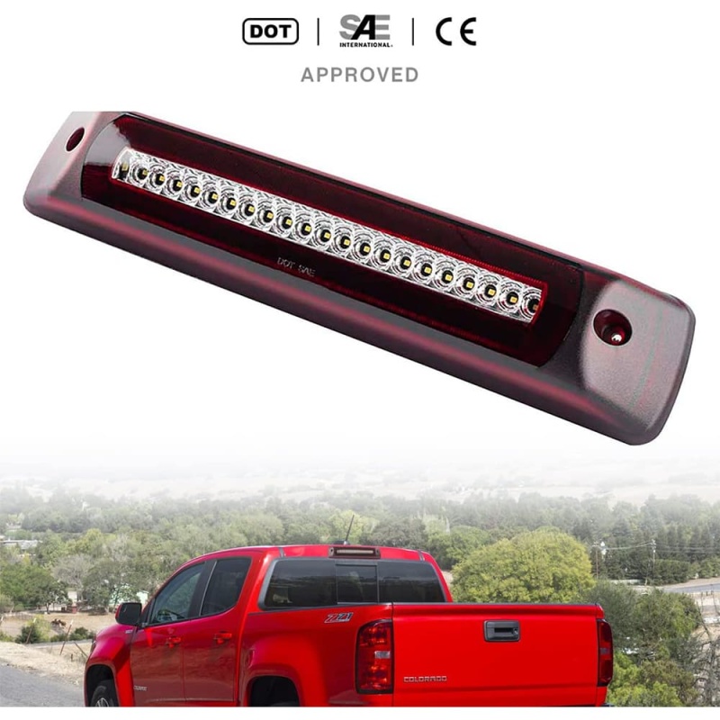 Led Third Brake Light Replacement for 2015-2022 Chevy Colorado GMC Canyon Pickup Trucks Red LED Strobe Rear 3rd Brake Center High Mount Stop Lamp White Cargo Light Kit Euro Smoke/Clear Lens CHMSL