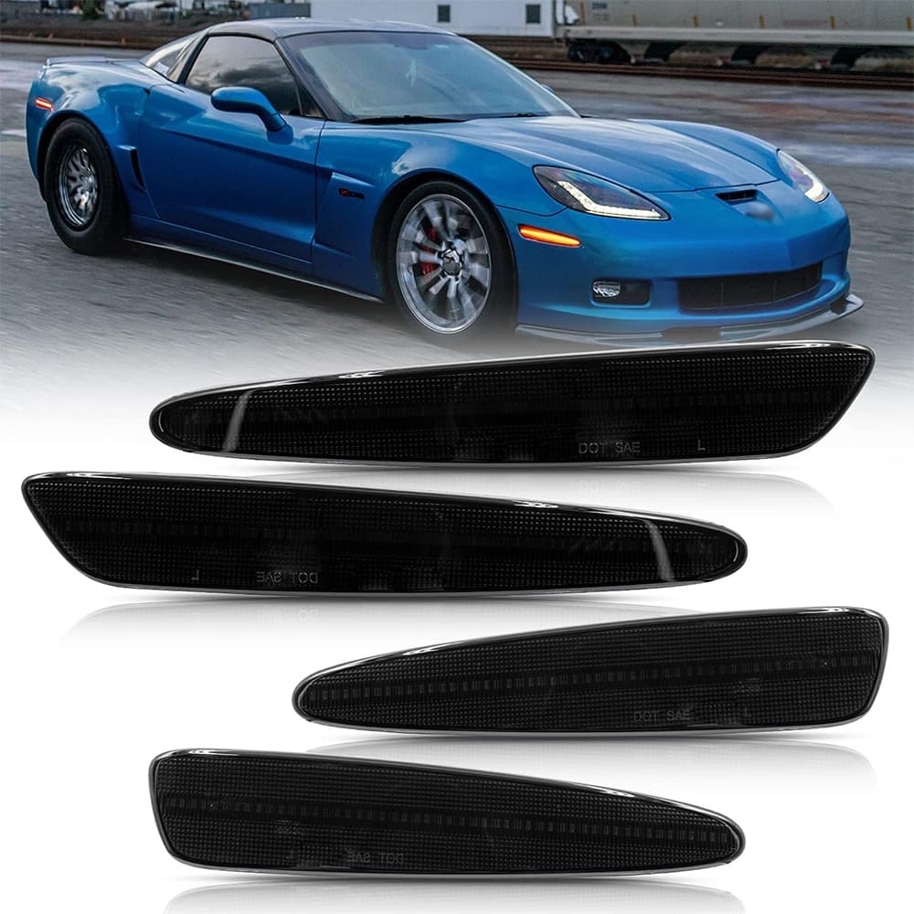 LED Side Marker Lights for Chevy Corvette C6 Z06 ZR1 2005-2013 Amber Front & Rear Red C6 Marker Lights Smoke/Clear Lens