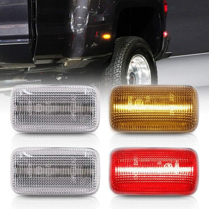 LED Side Marker Lights for Chevy Silverado GMC Sierra 3500 2015 2016 2017 2018 2019 2020 Amber Red Rear Bed Fender Side Markers Replace Smoke/Clear Lens