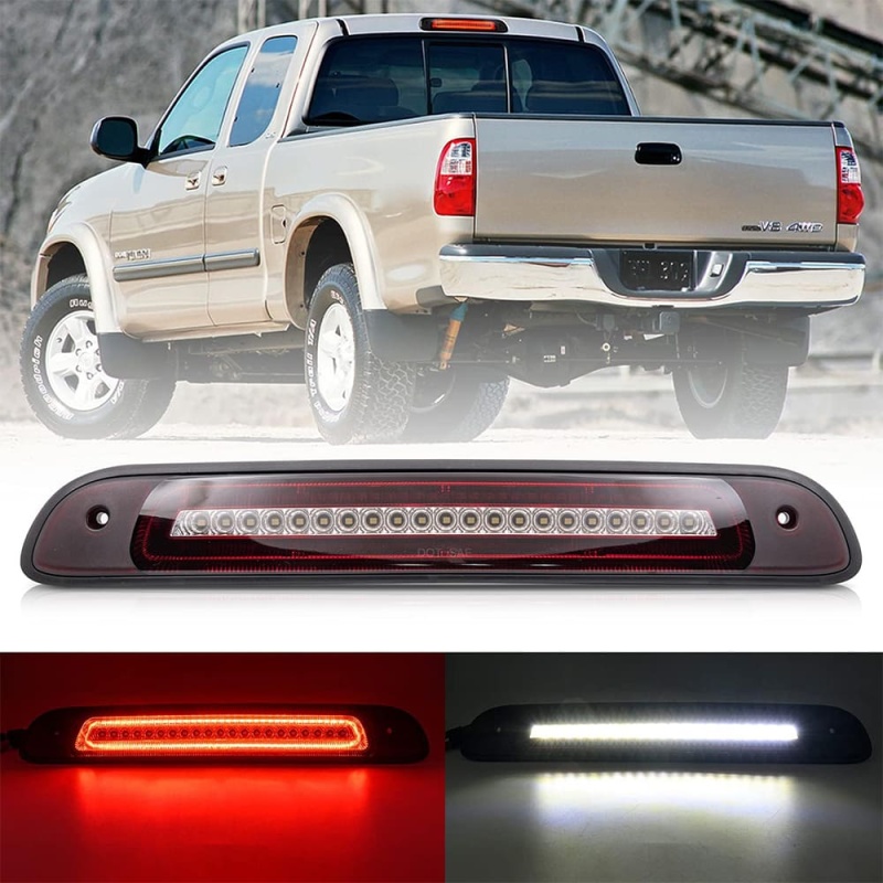 Led Third Brake Light Replacement for 2000-2006 Toyota Tundra Pickup Trucks Red LED Strobe Rear 3rd Brake Center High Mount Stop Lamp + White Cargo Light Kit Euro Smoke/Clear Lens