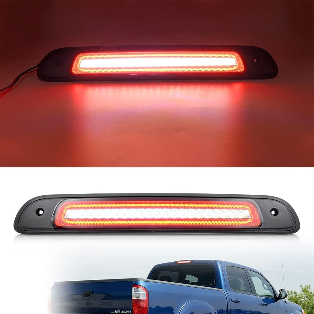Led Third Brake Light Replacement for 2000-2006 Toyota Tundra Pickup Trucks Red LED Strobe Rear 3rd Brake Center High Mount Stop Lamp + White Cargo Light Kit Euro Smoke/Clear Lens