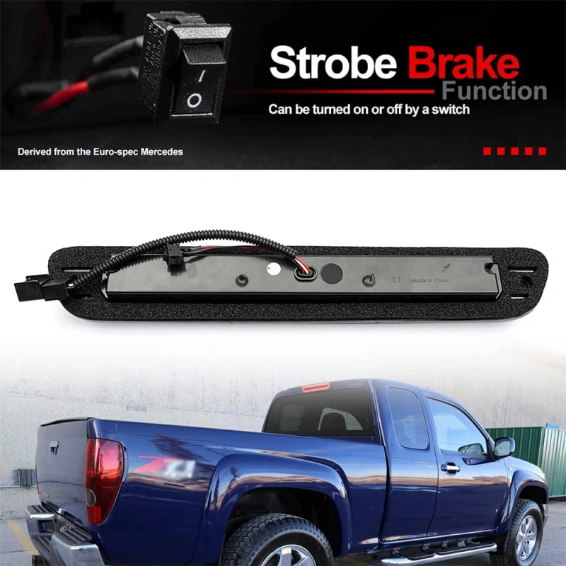 Led Third Brake Light Replacement for 2004-2012 Chevy Colorado GMC Canyon Pickup Trucks Red LED Strobe Rear 3rd Brake Center High Mount Stop Lamp White Cargo Light Kit Smoke/Clear Lens CHMSL