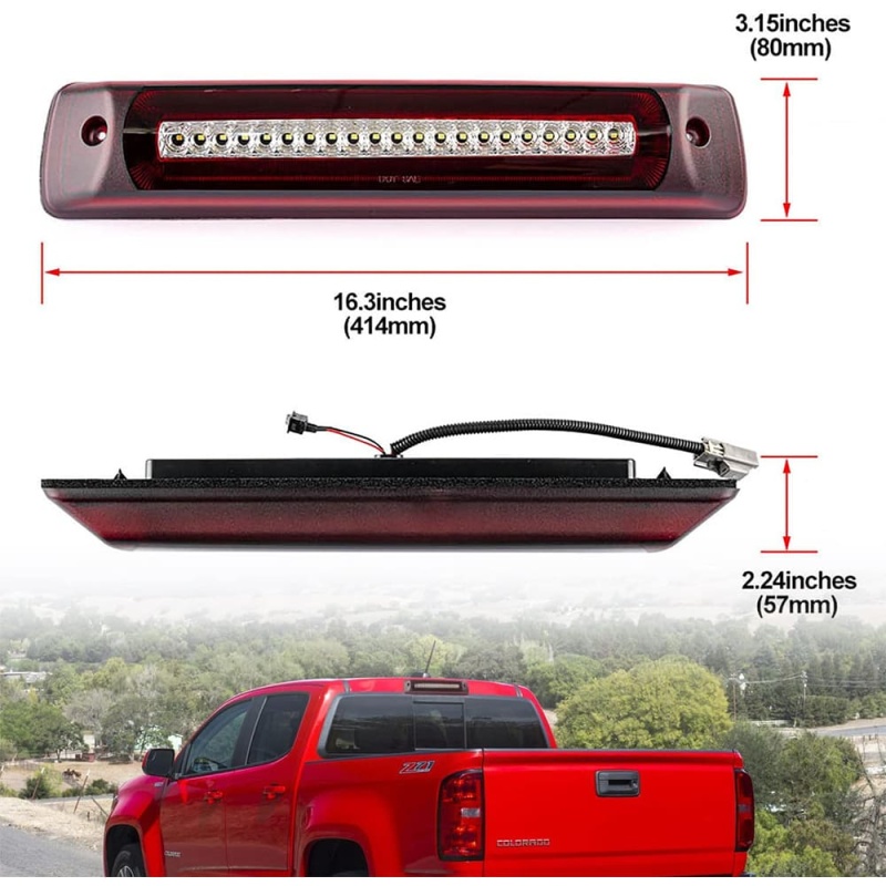 Led Third Brake Light Replacement for 2015-2022 Chevy Colorado GMC Canyon Pickup Trucks Red LED Strobe Rear 3rd Brake Center High Mount Stop Lamp White Cargo Light Kit Euro Smoke/Clear Lens CHMSL