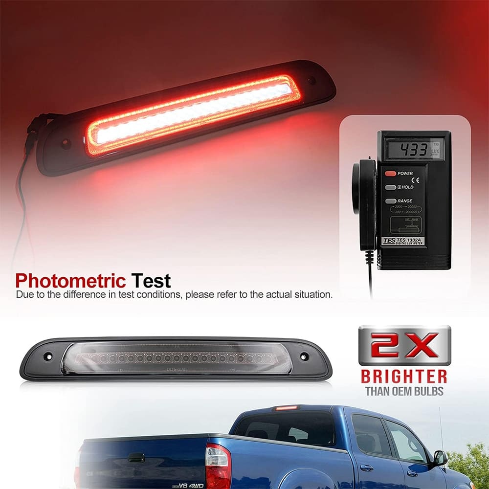 Led Third Brake Light Replacement for 2000-2006 Toyota Tundra Pickup Trucks Red LED Strobe Rear 3rd Brake Center High Mount Stop Lamp + White Cargo Light Kit Euro Smoke/Clear Lens