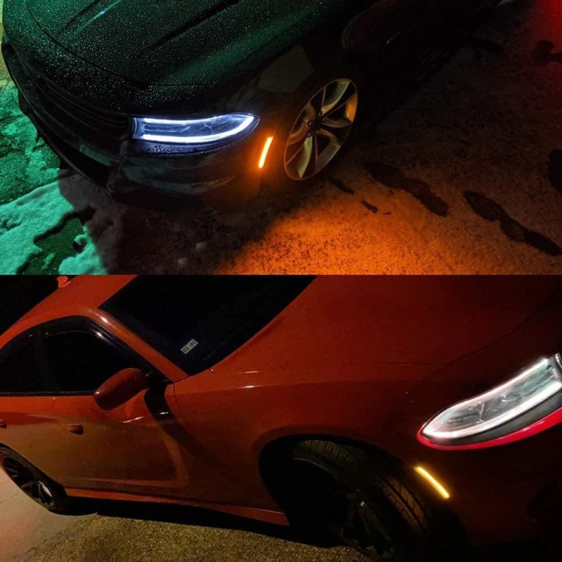 Amber Red LED Side Marker Light for Dodge Charger 2015 2016 2017 2018 2019 2020 2021 2022 Smoke Lens Led Side Marker Lights Front & Rear Sit Car Led Side Marker Lamp Kit