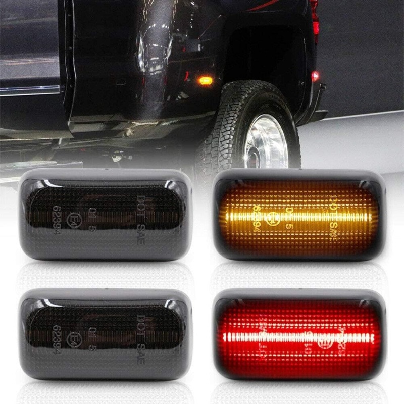 LED Side Marker Lights for Chevy Silverado GMC Sierra 3500 2015 2016 2017 2018 2019 2020 Amber Red Rear Bed Fender Side Markers Replace Smoke/Clear Lens