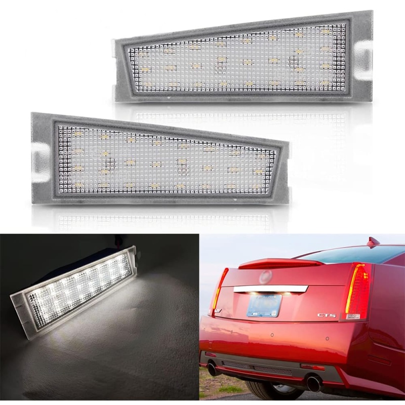 LED License Plate Light Assembly for 2008 2009 2010 Cadillac CTS CTS-V Sedan, OEM Number Plate Lamp Replacement 6000K Xenon White Error Free Led Tag Light