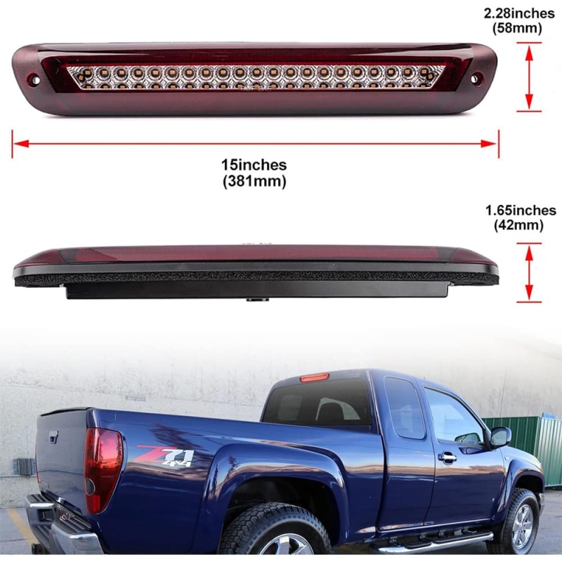 Led Third Brake Light Replacement for 2004-2012 Chevy Colorado GMC Canyon Pickup Trucks Red LED Strobe Rear 3rd Brake Center High Mount Stop Lamp White Cargo Light Kit Smoke/Clear Lens CHMSL