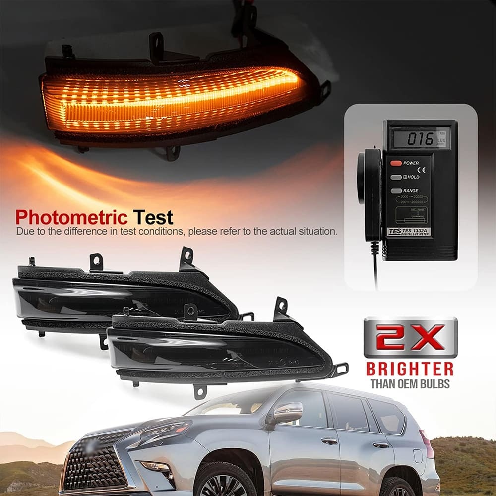 Sequential LED Side Mirror Marker Lights Compatible Lexus GX460 LX570 2010-2021 Towing Mirror Turn Signal Indicator Lamp Assembly Smoke/Clear Lens