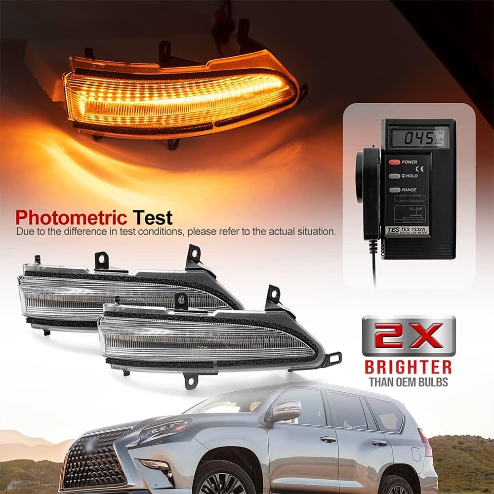 Sequential LED Side Mirror Marker Lights Compatible Lexus GX460 LX570 2010-2021 Towing Mirror Turn Signal Indicator Lamp Assembly Smoke/Clear Lens