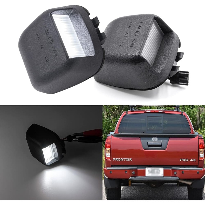 LED License Plate Lights Compatible w/ 2007-2020 Nissan Frontier Titan Xterra Armada, OEM Led Number Lamps Replacement Canbus Error Free 6000K 12-SMD Xenon White Led Rear Tag Light Kit Assembly