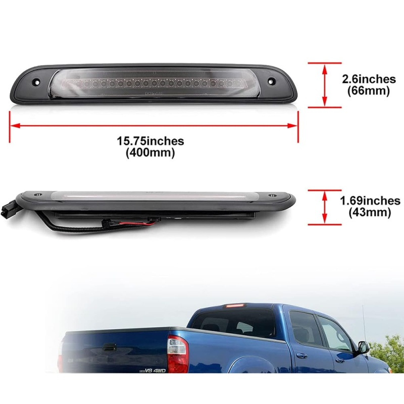 Led Third Brake Light Replacement for 2000-2006 Toyota Tundra Pickup Trucks Red LED Strobe Rear 3rd Brake Center High Mount Stop Lamp + White Cargo Light Kit Euro Smoke/Clear Lens