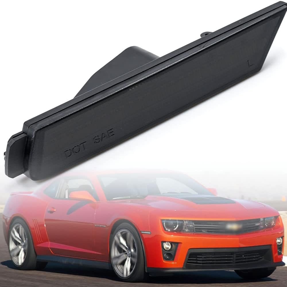 LED Side Marker Lights Replacement for Chevy Camaro 2010-2015 Euro Smoked Lens Xenon White Led Front Clearance Parking Marker Light Assembly Replace OEM Sidemarker Lamps