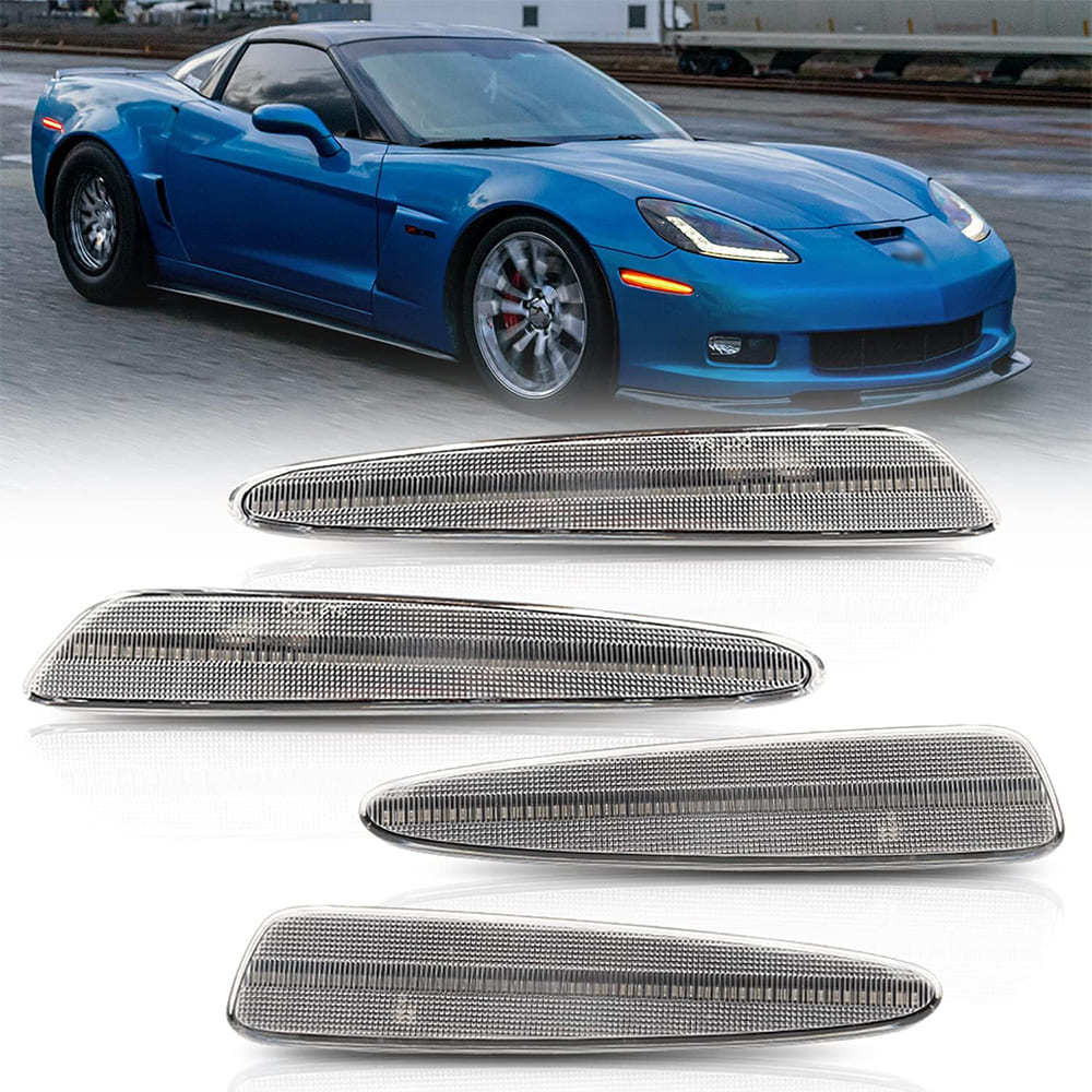 LED Side Marker Lights for Chevy Corvette C6 Z06 ZR1 2005-2013 Amber Front & Rear Red C6 Marker Lights Smoke/Clear Lens