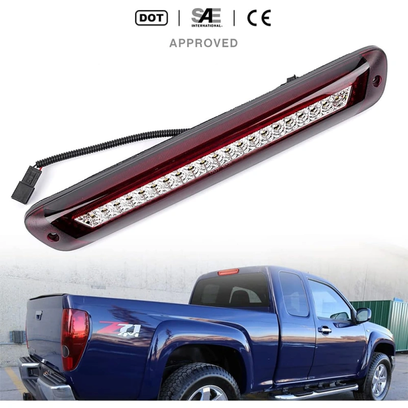 Led Third Brake Light Replacement for 2004-2012 Chevy Colorado GMC Canyon Pickup Trucks Red LED Strobe Rear 3rd Brake Center High Mount Stop Lamp White Cargo Light Kit Smoke/Clear Lens CHMSL